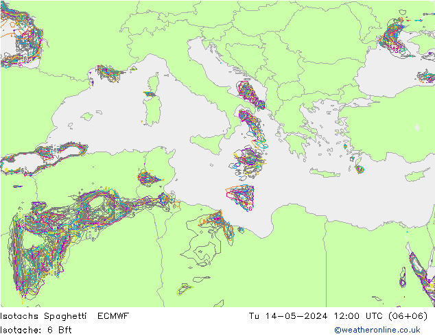 Isotachen Spaghetti ECMWF di 14.05.2024 12 UTC