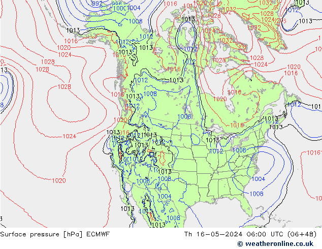 Surface pressure ECMWF Th 16.05.2024 06 UTC