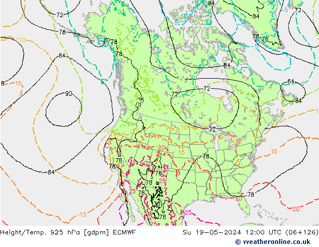 Hoogte/Temp. 925 hPa ECMWF zo 19.05.2024 12 UTC