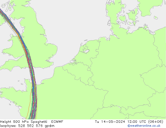 Height 500 hPa Spaghetti ECMWF Di 14.05.2024 12 UTC