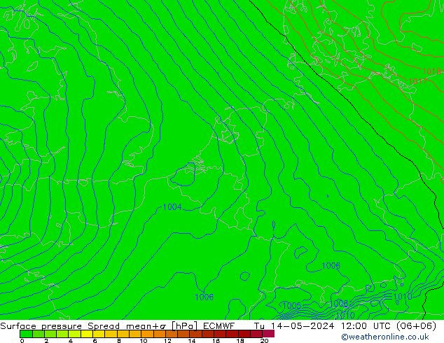 地面气压 Spread ECMWF 星期二 14.05.2024 12 UTC