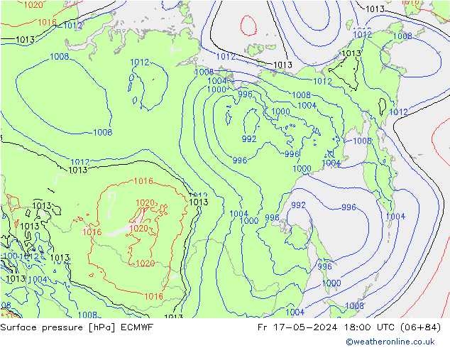 Atmosférický tlak ECMWF Pá 17.05.2024 18 UTC