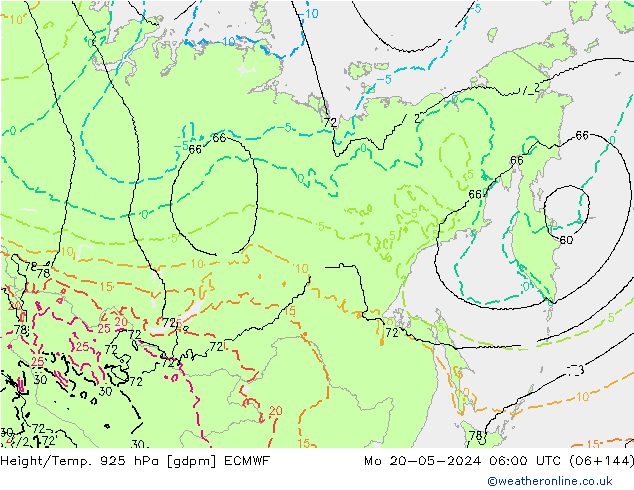Height/Temp. 925 гПа ECMWF пн 20.05.2024 06 UTC