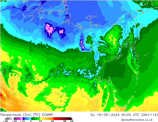 Temperature (2m) ECMWF Su 19.05.2024 00 UTC