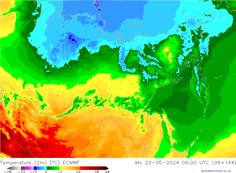 Temperature (2m) ECMWF Mo 20.05.2024 06 UTC