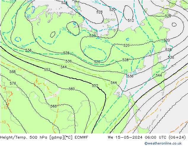 Height/Temp. 500 hPa ECMWF mer 15.05.2024 06 UTC