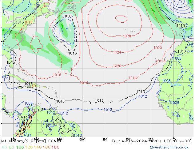 Straalstroom/SLP ECMWF di 14.05.2024 06 UTC