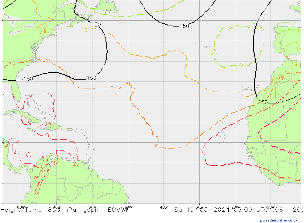 Géop./Temp. 850 hPa ECMWF dim 19.05.2024 06 UTC