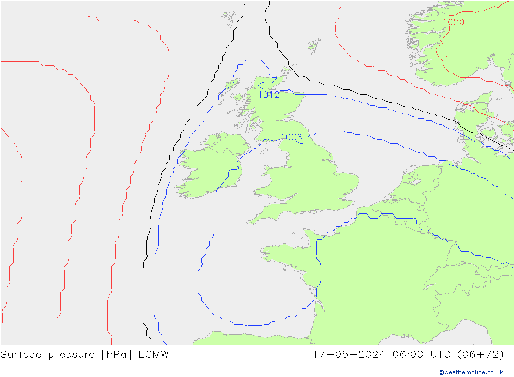 Presión superficial ECMWF vie 17.05.2024 06 UTC