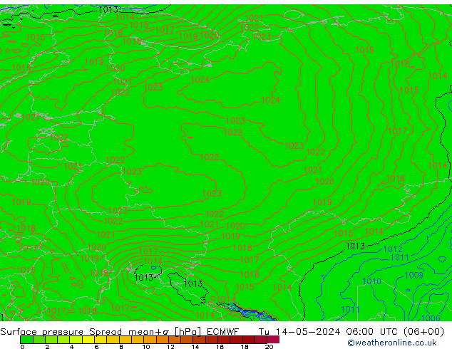 Pressione al suolo Spread ECMWF mar 14.05.2024 06 UTC