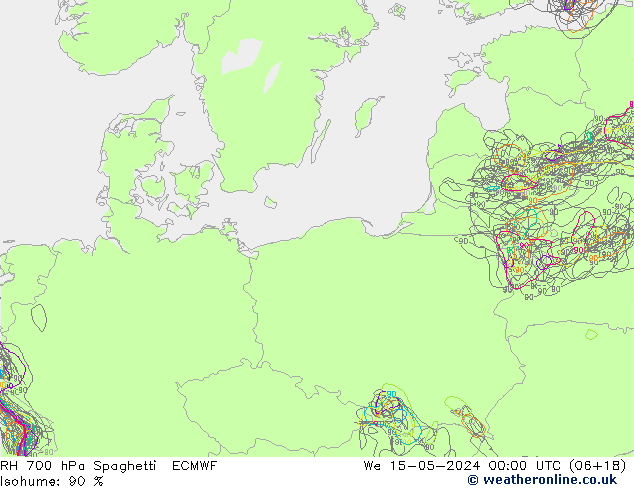 RH 700 hPa Spaghetti ECMWF We 15.05.2024 00 UTC