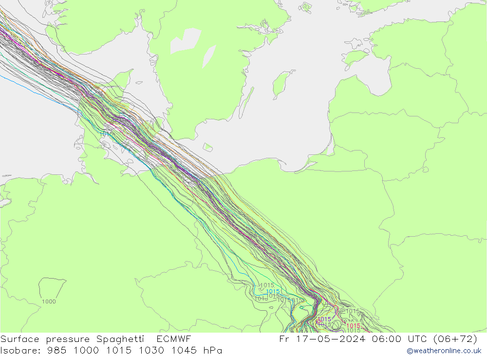 pressão do solo Spaghetti ECMWF Sex 17.05.2024 06 UTC