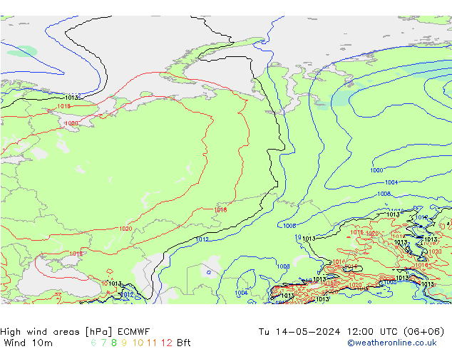 High wind areas ECMWF вт 14.05.2024 12 UTC