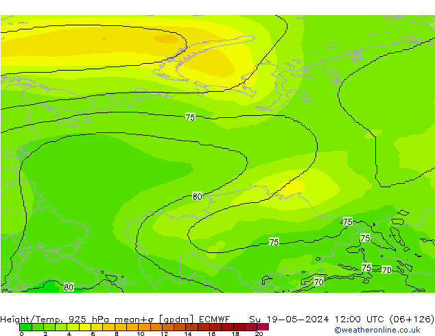 Hoogte/Temp. 925 hPa ECMWF zo 19.05.2024 12 UTC