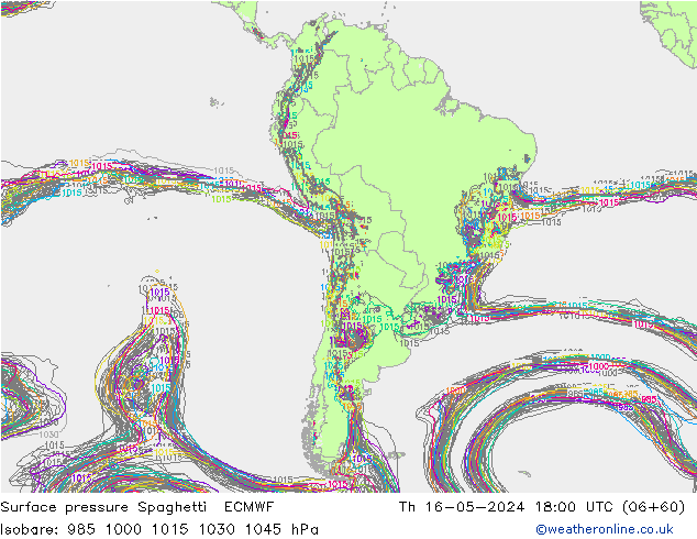 Luchtdruk op zeeniveau Spaghetti ECMWF do 16.05.2024 18 UTC
