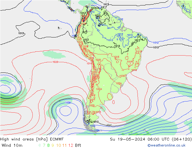 High wind areas ECMWF Вс 19.05.2024 06 UTC