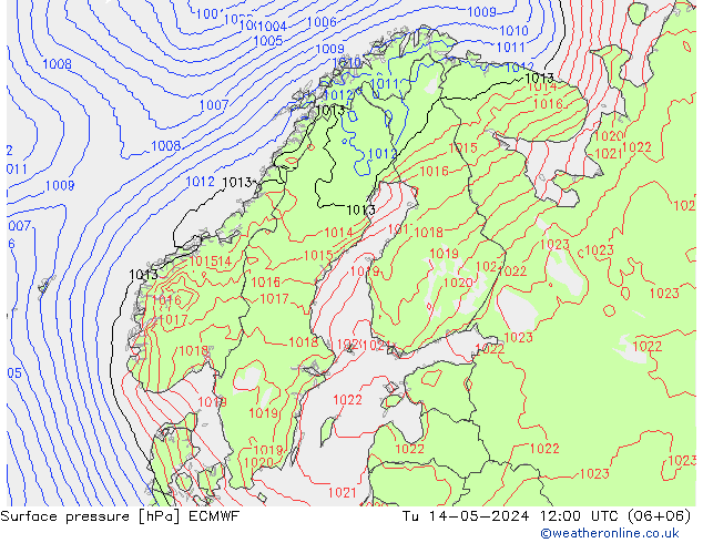 Bodendruck ECMWF Di 14.05.2024 12 UTC
