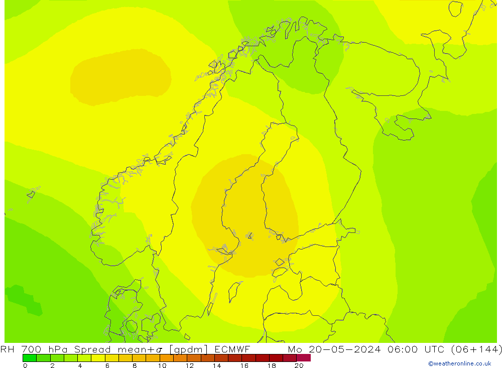 Humidité rel. 700 hPa Spread ECMWF lun 20.05.2024 06 UTC