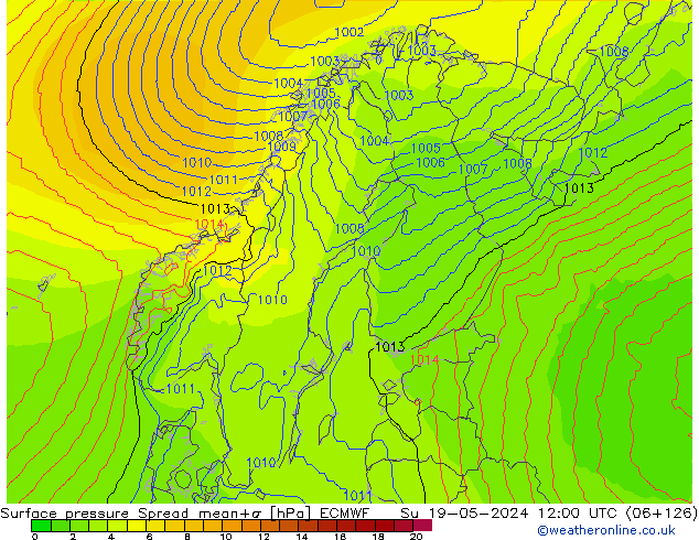 Surface pressure Spread ECMWF Su 19.05.2024 12 UTC