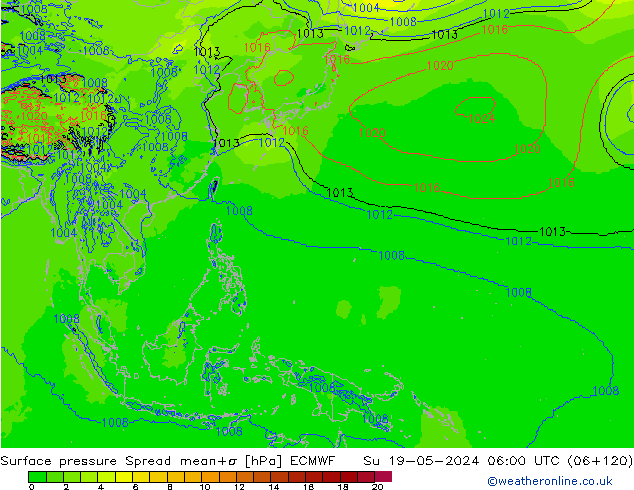 Surface pressure Spread ECMWF Su 19.05.2024 06 UTC