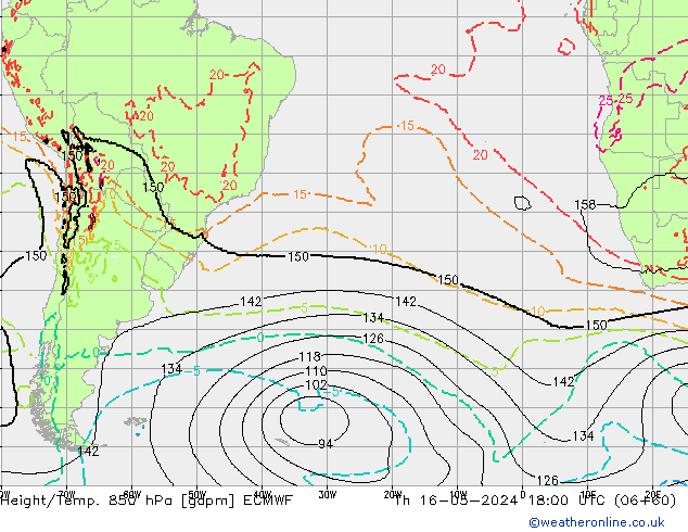 Yükseklik/Sıc. 850 hPa ECMWF Per 16.05.2024 18 UTC