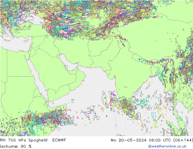 RH 700 hPa Spaghetti ECMWF 星期一 20.05.2024 06 UTC