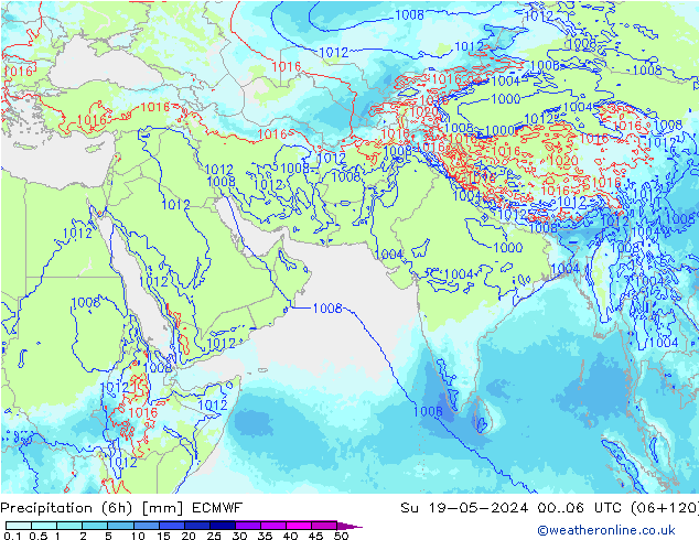 Precipitación (6h) ECMWF dom 19.05.2024 06 UTC