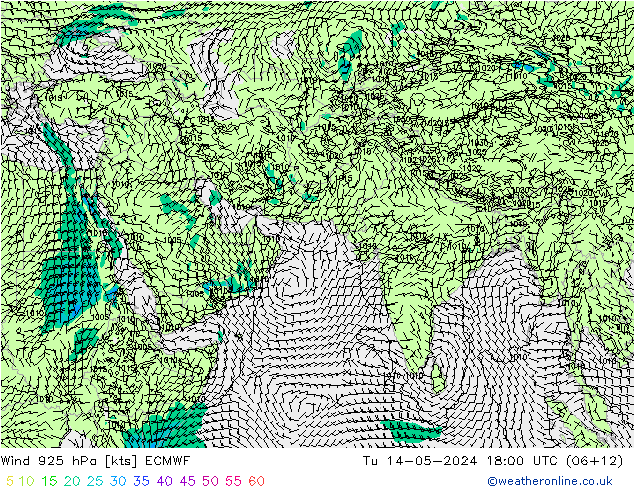 风 925 hPa ECMWF 星期二 14.05.2024 18 UTC