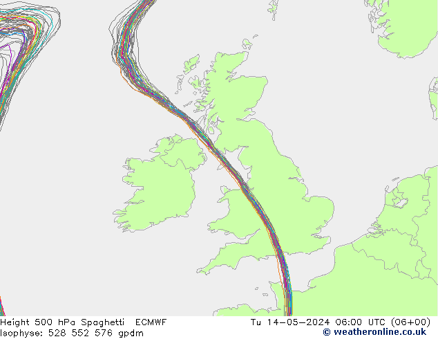 Height 500 hPa Spaghetti ECMWF Ter 14.05.2024 06 UTC