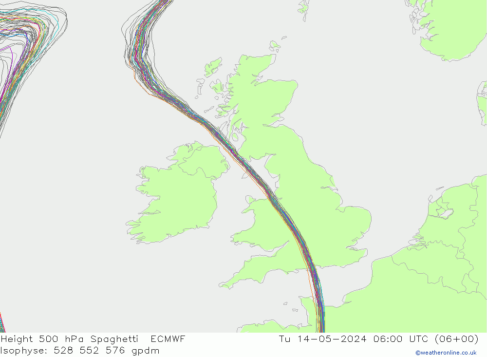 Height 500 hPa Spaghetti ECMWF Ter 14.05.2024 06 UTC