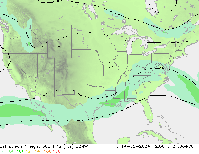 Jet stream/Height 300 hPa ECMWF Tu 14.05.2024 12 UTC