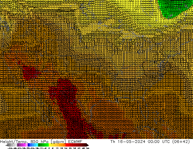 Height/Temp. 850 hPa ECMWF Do 16.05.2024 00 UTC