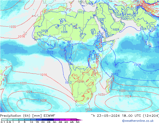 Precipitation (6h) ECMWF Th 23.05.2024 00 UTC