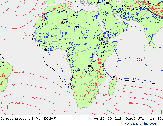 Presión superficial ECMWF mié 22.05.2024 00 UTC
