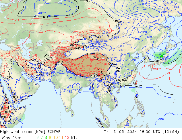 High wind areas ECMWF jeu 16.05.2024 18 UTC