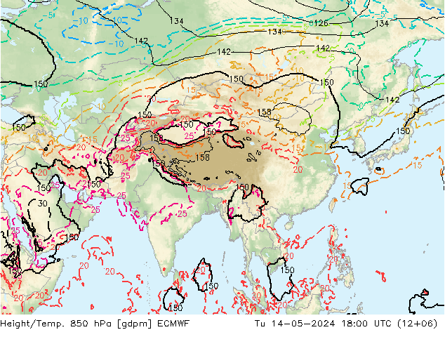 Height/Temp. 850 hPa ECMWF Tu 14.05.2024 18 UTC