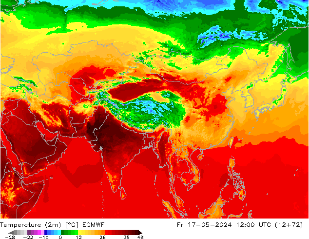 Temperatura (2m) ECMWF vie 17.05.2024 12 UTC