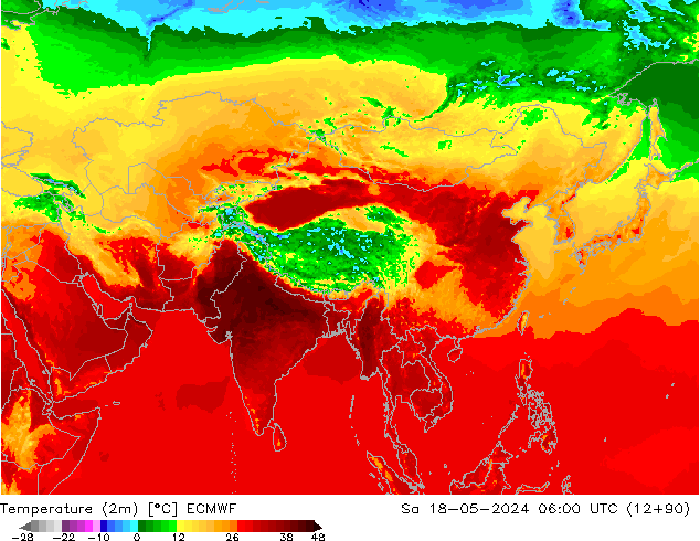карта температуры ECMWF сб 18.05.2024 06 UTC