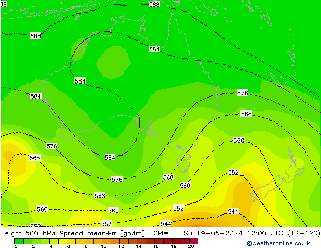 Height 500 hPa Spread ECMWF  19.05.2024 12 UTC