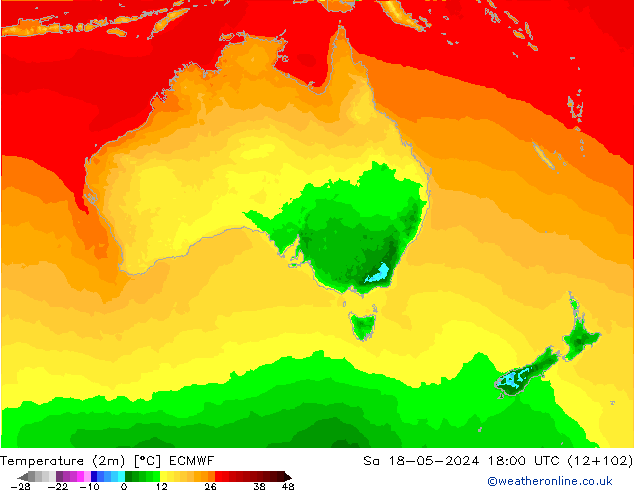 Temperatuurkaart (2m) ECMWF za 18.05.2024 18 UTC