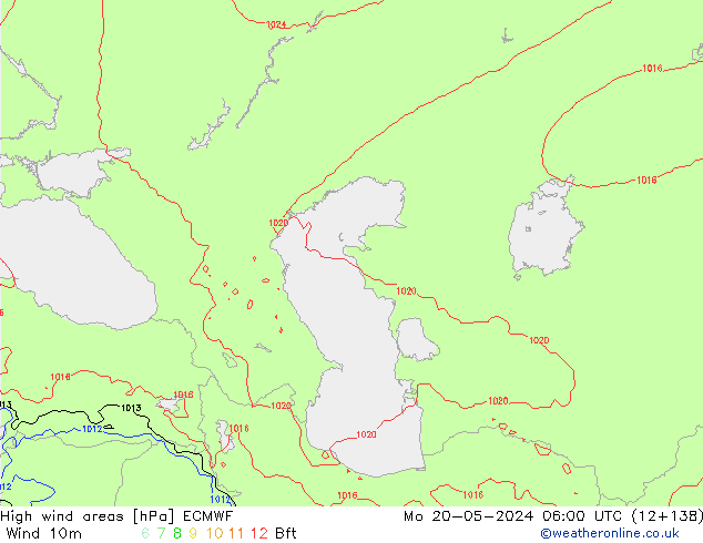 High wind areas ECMWF Po 20.05.2024 06 UTC