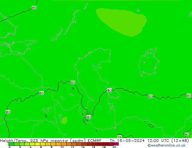 Height/Temp. 925 hPa ECMWF Čt 16.05.2024 12 UTC