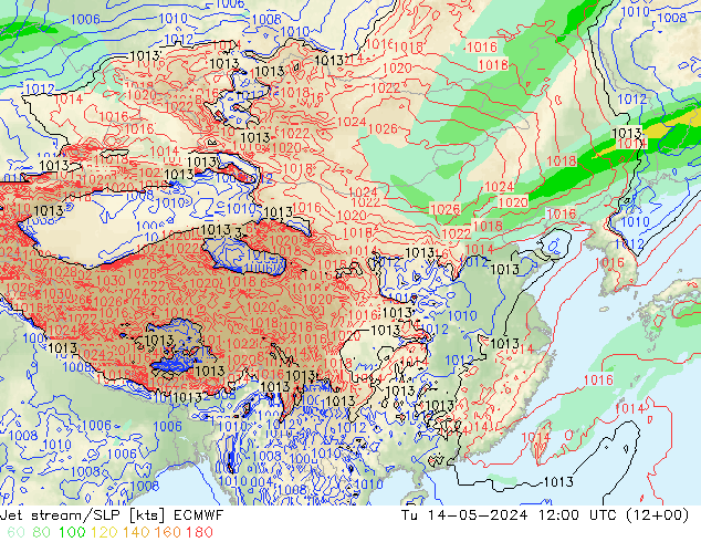高速氣流/地面气压 ECMWF 星期二 14.05.2024 12 UTC