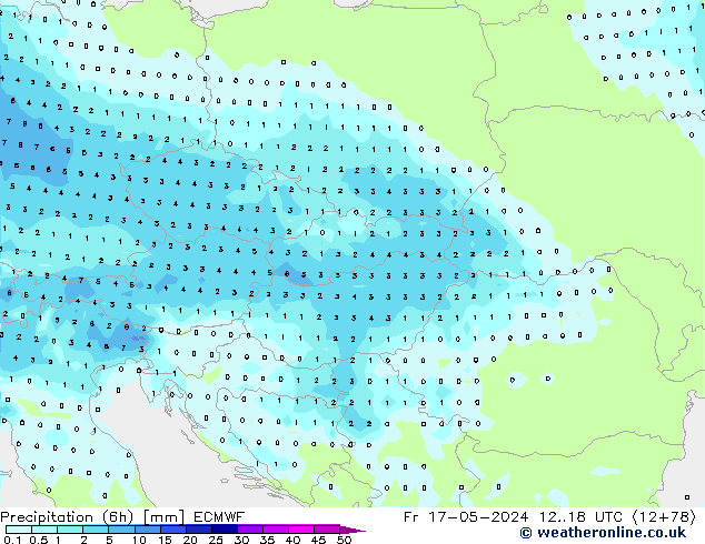 Precipitation (6h) ECMWF Fr 17.05.2024 18 UTC