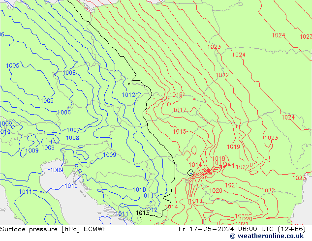 Atmosférický tlak ECMWF Pá 17.05.2024 06 UTC