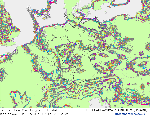 Temperature 2m Spaghetti ECMWF Tu 14.05.2024 18 UTC