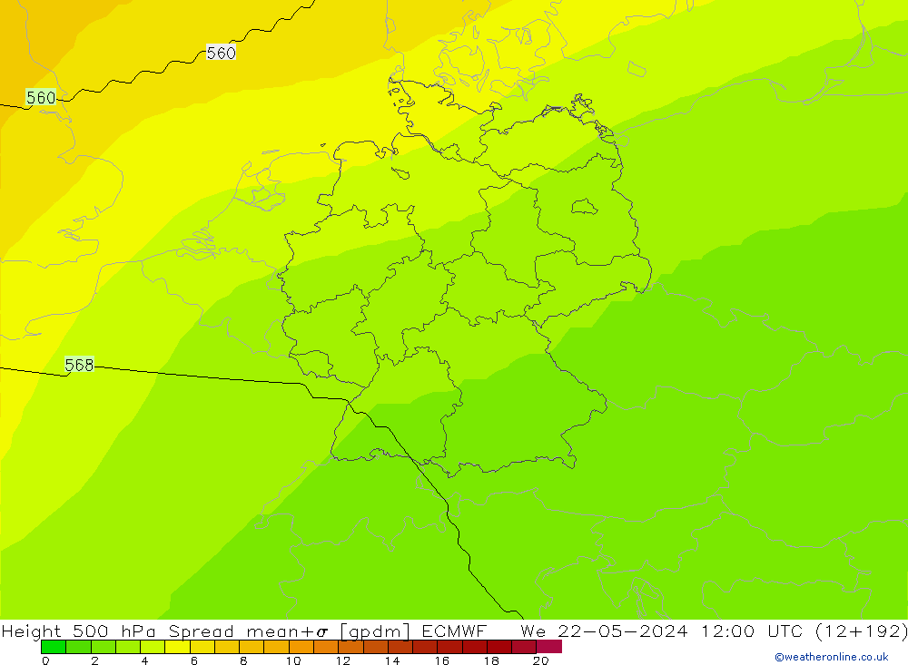 Height 500 hPa Spread ECMWF mer 22.05.2024 12 UTC