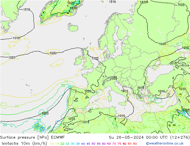 Isotachs (kph) ECMWF Вс 26.05.2024 00 UTC