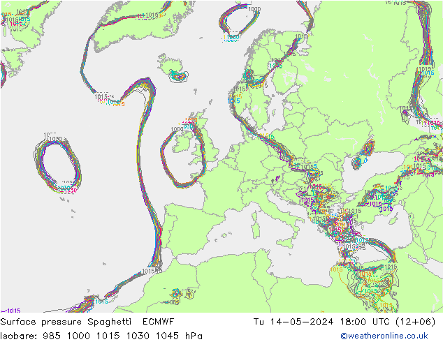 pressão do solo Spaghetti ECMWF Ter 14.05.2024 18 UTC