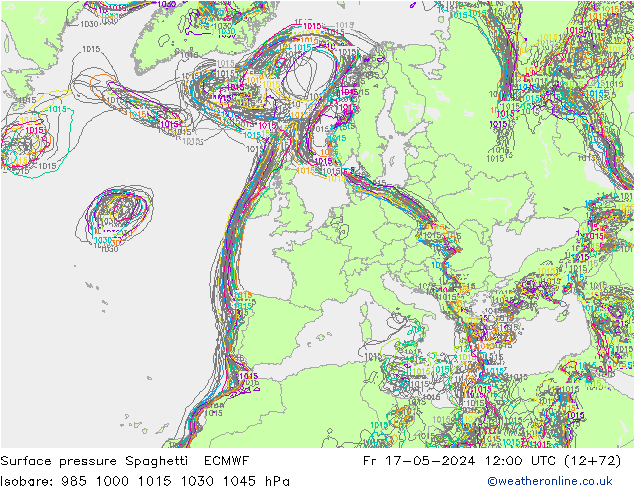 Atmosférický tlak Spaghetti ECMWF Pá 17.05.2024 12 UTC